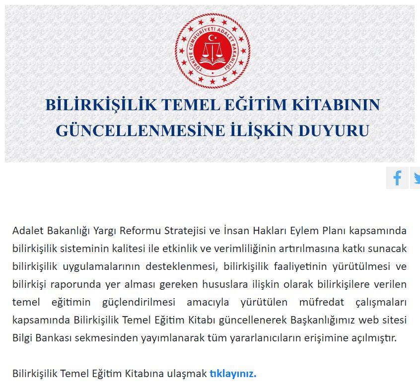 Bilirkişilik Temel Eğitim Kitabının Güncellenmesine İlişkin Duyuru