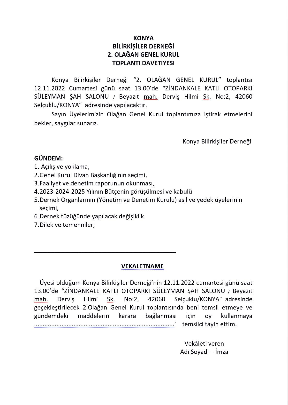 OLAĞAN GENEL KURUL DAVETİYESİ